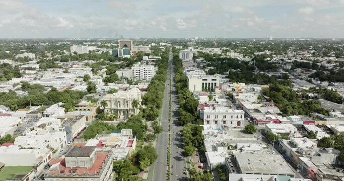 Drone footage of Merida cityscape in Yucatan, Mexico