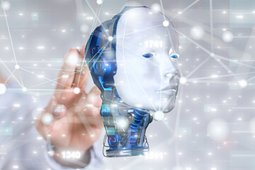 Neural network 3D illustration. Big data and cybersecurity
