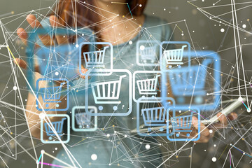 Online shopping business concept selecting shopping cart.