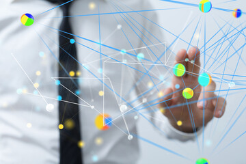 Global network. Blockchain. 3D illustration. Neural networks and artificial intelligence. Abstract