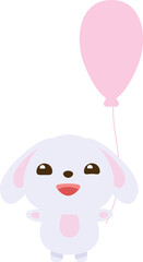 Funny rabbit holding pink balloon in hand Decorative Easter illustration