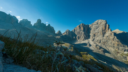 Landscape of the via ferrata "via delle bocchette" mountain in the brenta Dolomites in Italy