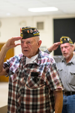 Veterans from foreign wars get together for a monthly meeting.
