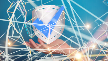 shield protection concept holding in hand 3d