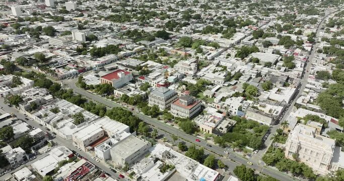 Aerial view of Merida downtown and Paseo de Montejo avenue in Mexico