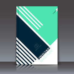 Business cover abstract geometric flat design strips, green and white, A4. Banner presentation. Cover page model, template and postcards. Buildings construction. Business card layout. Logo, flyer text