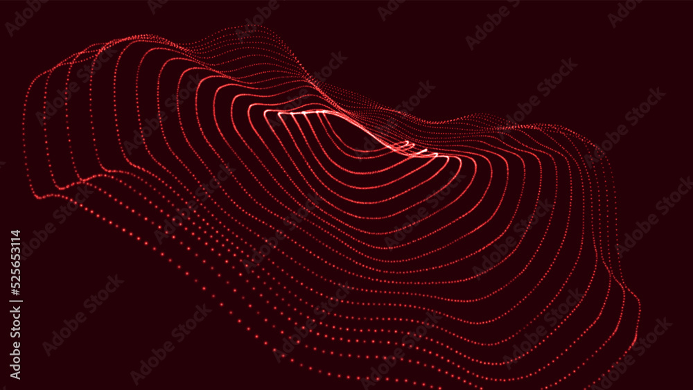 Poster digital technology background. big data visualization. dynamic wave of glowing particles. technology