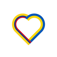 friendship concept. heart ribbon icon of colombia and ukraine flags. vector illustration isolated on white background