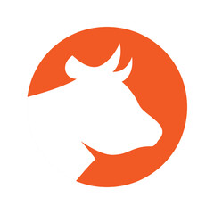 Cow head silhouette. Bull symbol. Beef head silhouette. Farm animal icon isolated on white background.