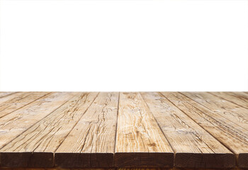Old wood table with blurred concrete wall in room background on free PNG