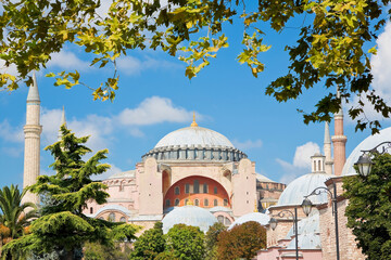 Beautiful view on the Hagia Sophia mosque in Istanbul, Sultanahmet, Turkey