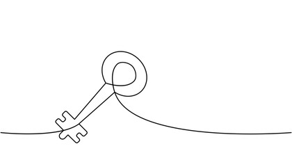 Key one line continuous drawing. Home key continuous one line illustration. Vector minimalist linear illustration