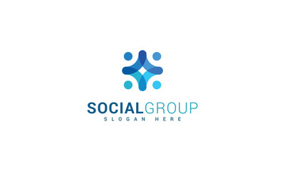 Social group and unity blue colour logo - obrazy, fototapety, plakaty