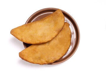 Fritish empanada stuffed with meat. Traditional food in Venezuela and Colombia
