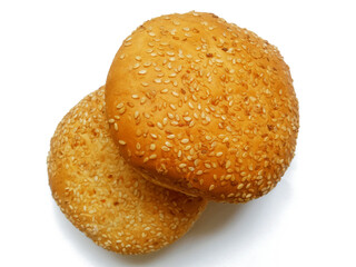 buns with sesame topping on white background