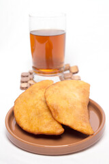 Fritish empanada stuffed with meat. Traditional food in Venezuela and Colombia
