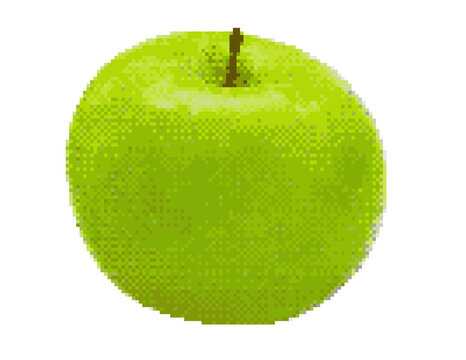 Green Pixel Apple On A White Background Isolated