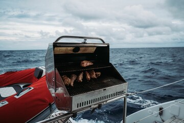 BBQ on a sailing yacht in the ocean