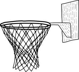 Fototapeta na wymiar Hand drawn black Basketball basket with net, Basketball Goal, basketball hoop on white background