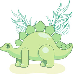 Cute Colorful Vector with cute dinosaur Hand drawn with tree leaves. stegosaurus cute cartoon dinosaur. green dinosaur