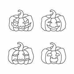 Pumpkin on white background. Set of halloween pumpkins. Vector illustration.