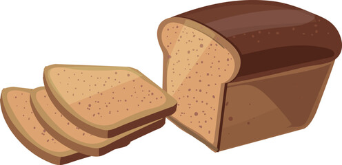 Brown rye bread cutted with slices. Fresh bakery cartoon icon
