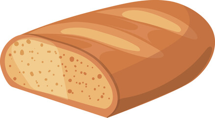 Fresh bread cutted half. White bakery cartoon icon