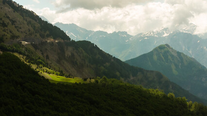Scenic paradisiac landscape view of Albanian Alps mountains. Traveling, exploring, holiday concept