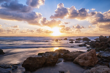 Beautiful sunset on the Mediterranean sea coast