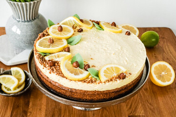 Lemon Cake with fresh Lemons and Hazelnuts