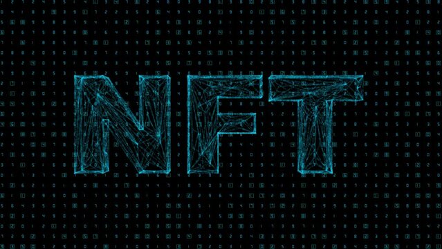 NFT nonfungible tokens concept on dark blue background. 3d rendering