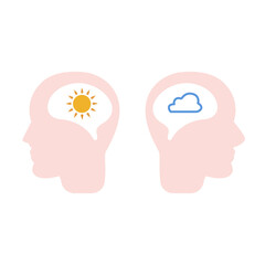 head icon in the middle with the sun, concept ideas on a white background, vector illustration