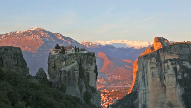 Monastery Holy Trinity in morning , Meteora , Greece