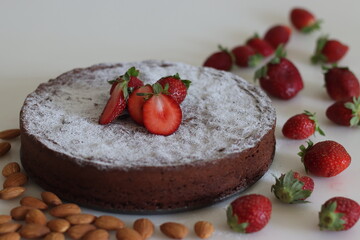 Torta caprese. Chocolate and almond cake. A yummy chocolaty flourless cake from the Capri island of Italy.