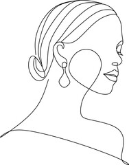 Abstract girl face continuous one line drawing minimalism design isolated on white background