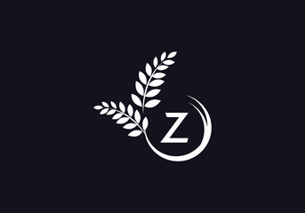 Green leaf and laurel wreath logo design vector with the letter and alphabet Z