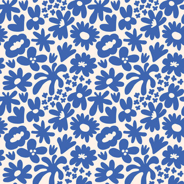 Fototapeta Abstract seamless pattern with cute hand drawn meadow flowers. Fashion stylish natural background.