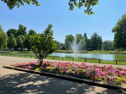 Beautiful garden in the Sittard, Netherlands on a sunny day