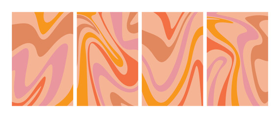 Abstract trippy wave background set. Retro background 70s hippie style. Vector illustration. 