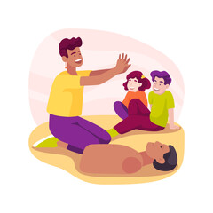CPR for a child isolated cartoon vector illustration.