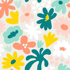 Gordijnen Abstract seamless pattern with cute hand drawn meadow flowers. Fashion stylish natural background. © Oleksandra