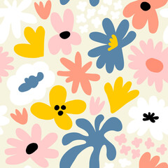 Abstract seamless pattern with cute hand drawn meadow flowers. Fashion stylish natural background.