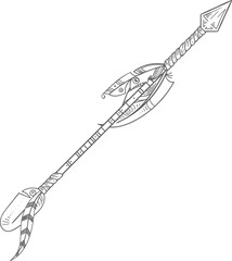 Arrow sketch. Native tribal feather weapon drawing
