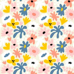 Rolgordijnen Abstract seamless pattern with cute hand drawn meadow flowers. Fashion stylish natural background. © Oleksandra