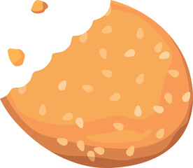Sesame cookie with bite mark. Broken cartooon cracker