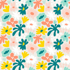 Fototapeta na wymiar Abstract seamless pattern with cute hand drawn meadow flowers. Fashion stylish natural background.