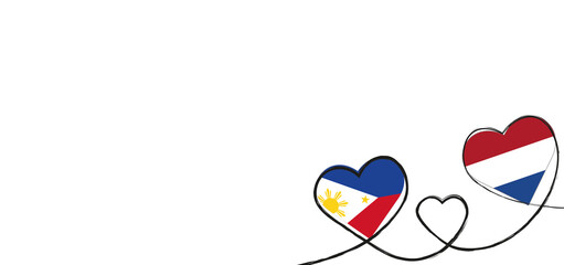 Drei verbundene Herzen mit der Flagge der Niederlande und Philippinen