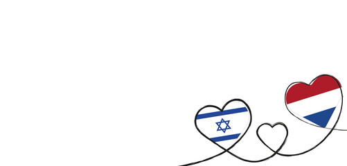 Drei verbundene Herzen mit der Flagge der Niederlande und Israel