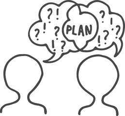 Plan discussing icon. People asking questions doodle