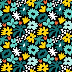 Fototapeten Abstract seamless pattern with cute hand drawn meadow flowers. Fashion stylish natural background. © Oleksandra